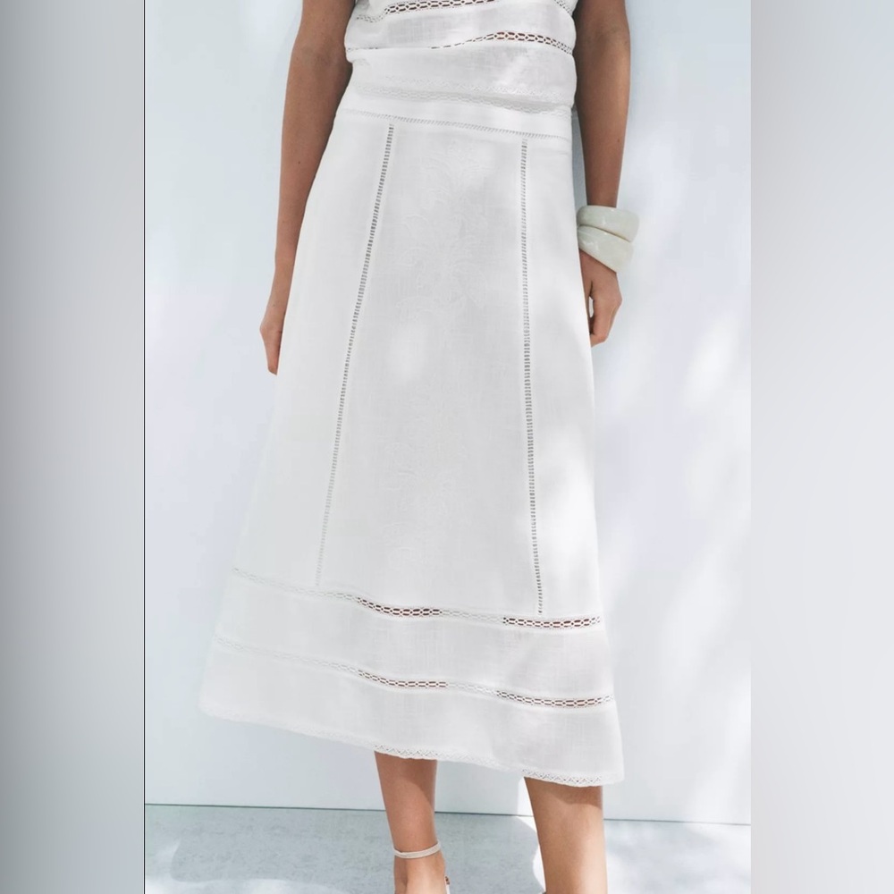 ZARA ZW COLLECTION EMBROIDERED Mid Rise Maxi Skirt